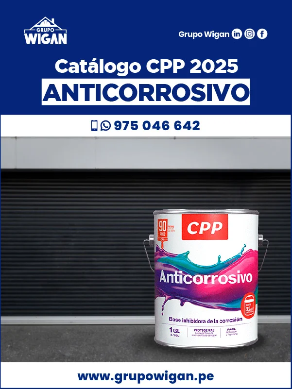 Portada del catálogo de Anticorrosivo CPP. Muestra una lata de pintura anticorrosiva frente a una puerta de garaje metálica.