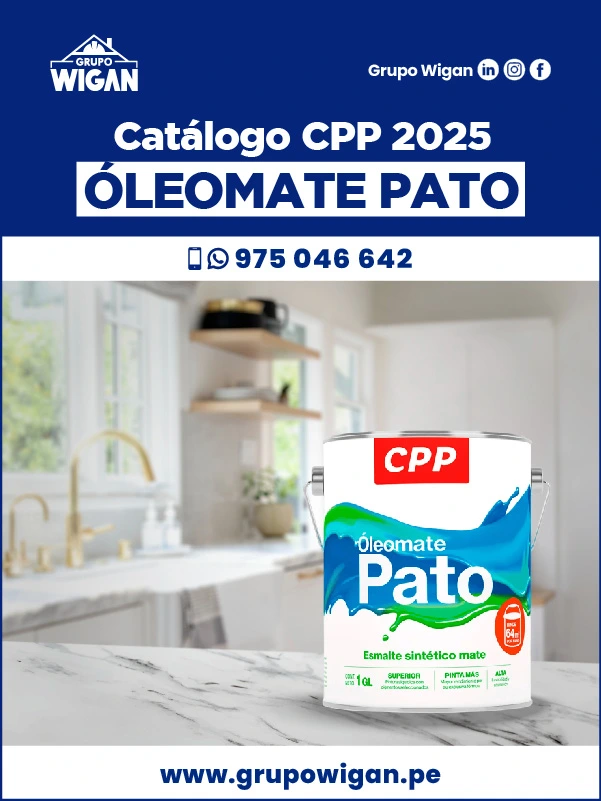 Portada del catálogo de Óleomate Pato. Muestra una lata de esmalte mate sobre un fondo de una cocina moderna con gabinetes blancos.