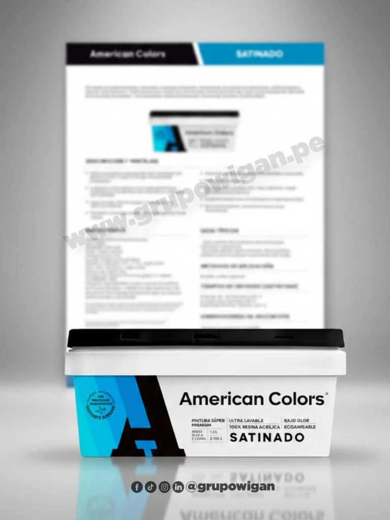 Pintura American Colors satinado con ficha técnica para acabados lavables en muros interiores