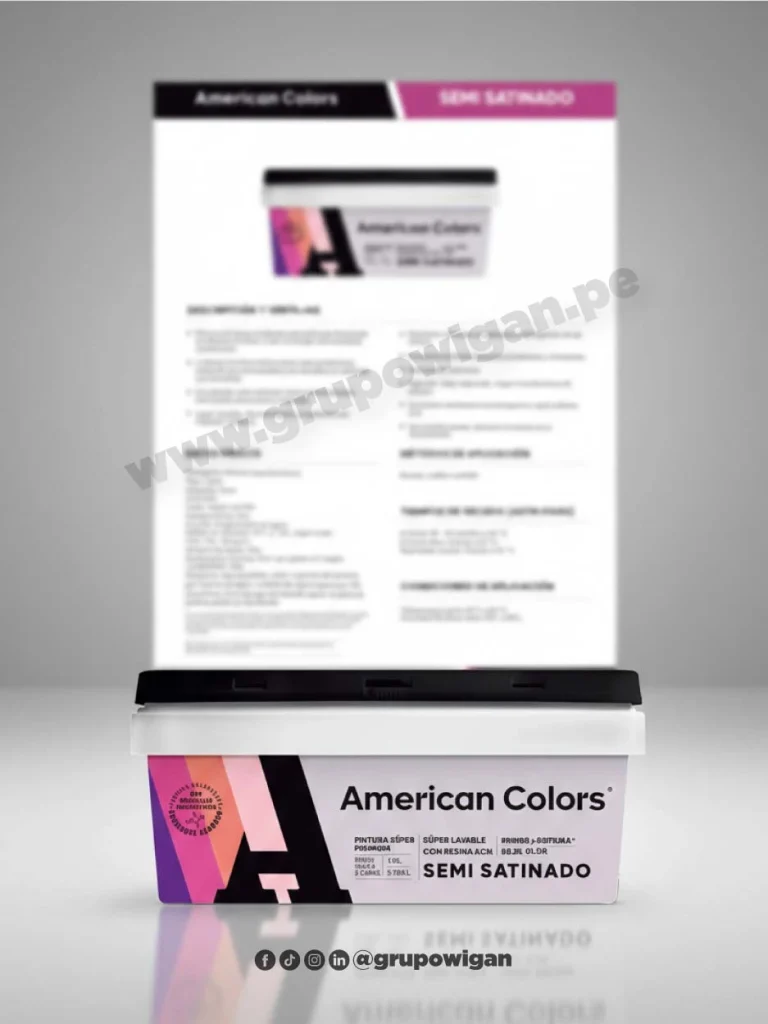 Pintura American Colors semisatinado con ficha técnica para acabados lavables en muros interiores