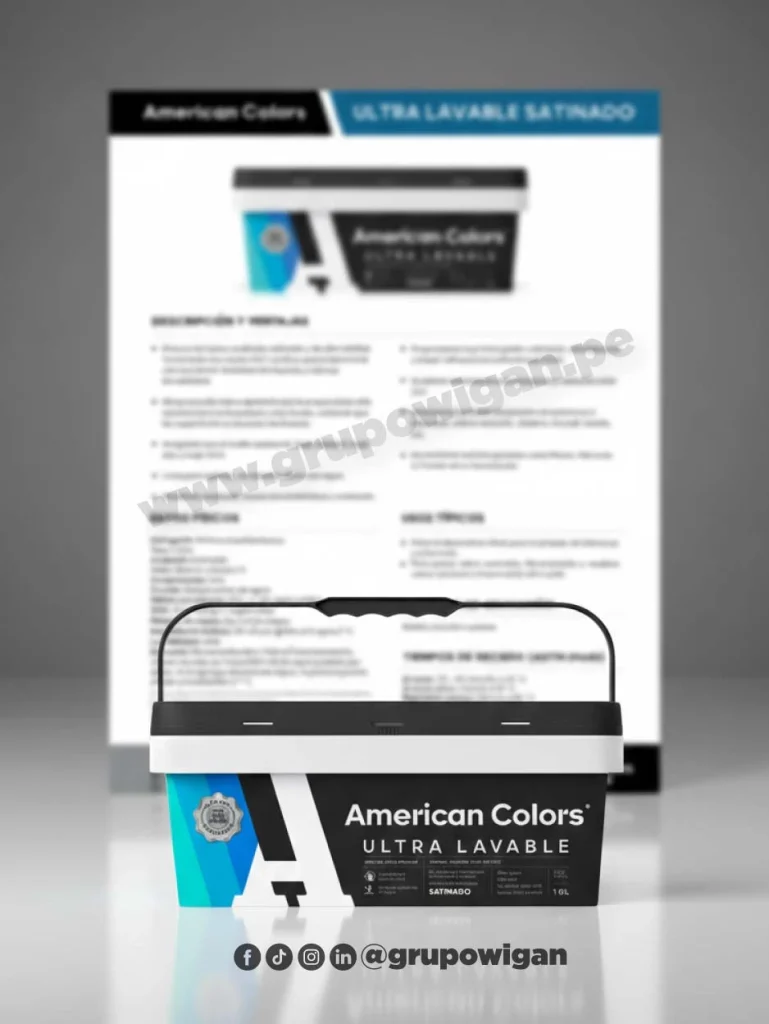 Pintura American Colors ultralavable con ficha técnica para acabados satinados de alta resistencia en muros