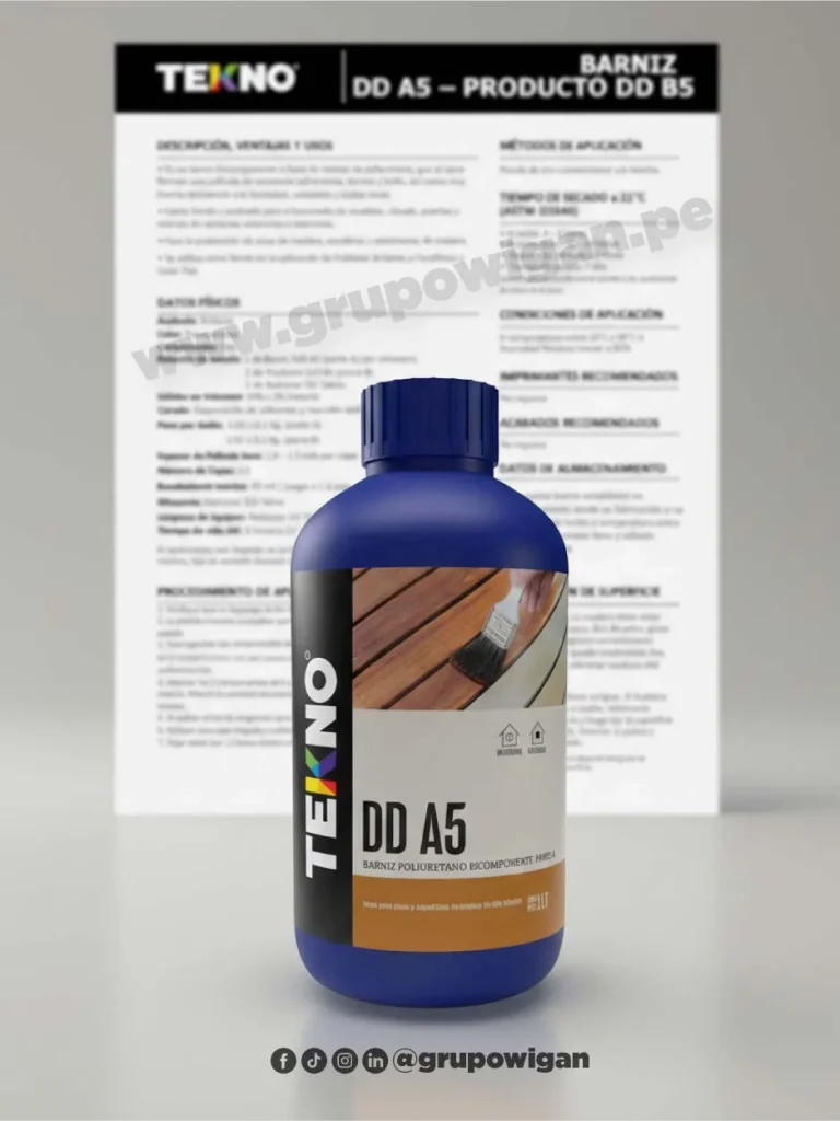 Barniz DD A5 Tekno con ficha técnica, barniz poliuretano bicomponente para acabados en madera