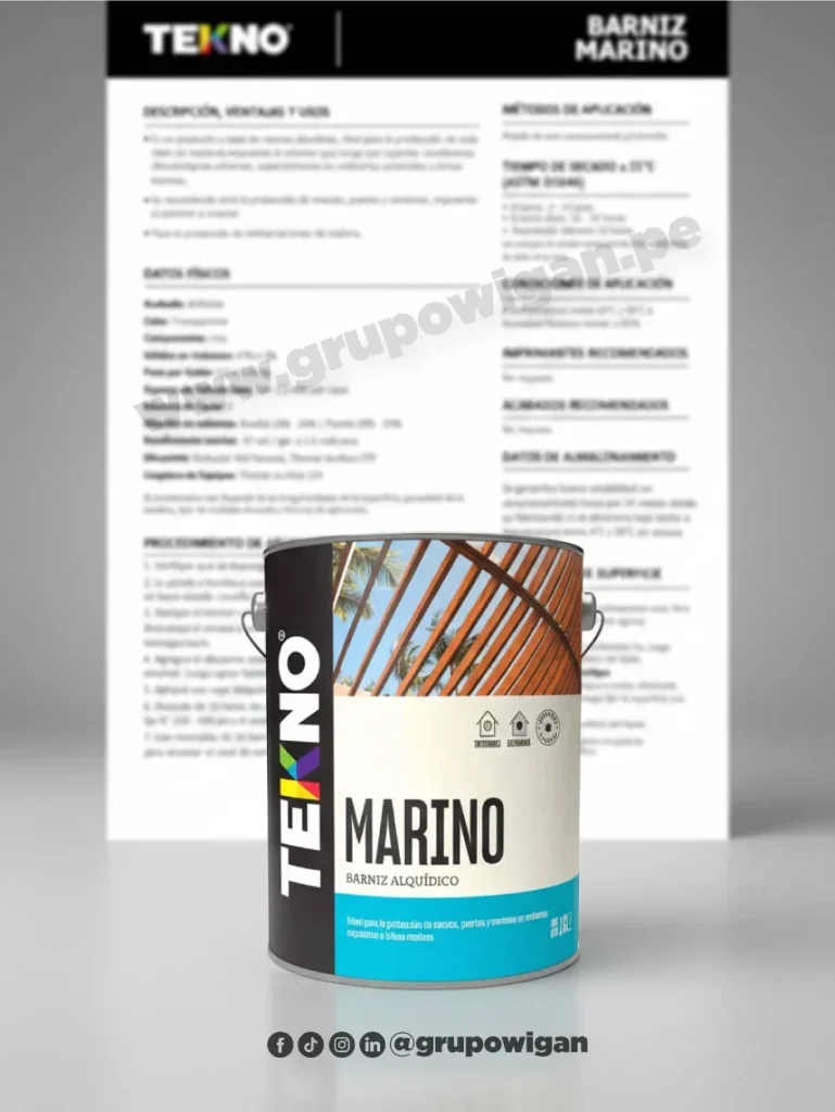 Barniz Marino Tekno con ficha técnica, barniz alquídico para protección de madera expuesta a humedad y exteriores
