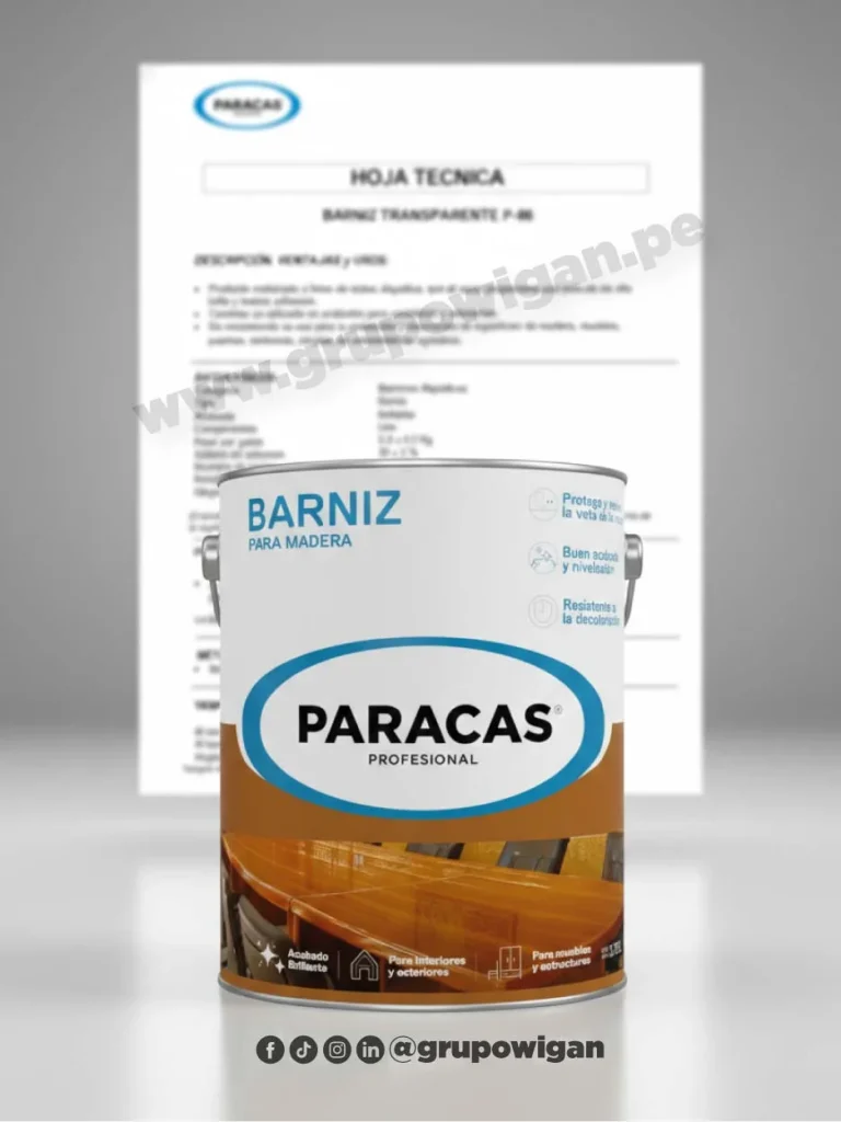 Barniz transparente para madera Paracas con ficha técnica para protección y acabado