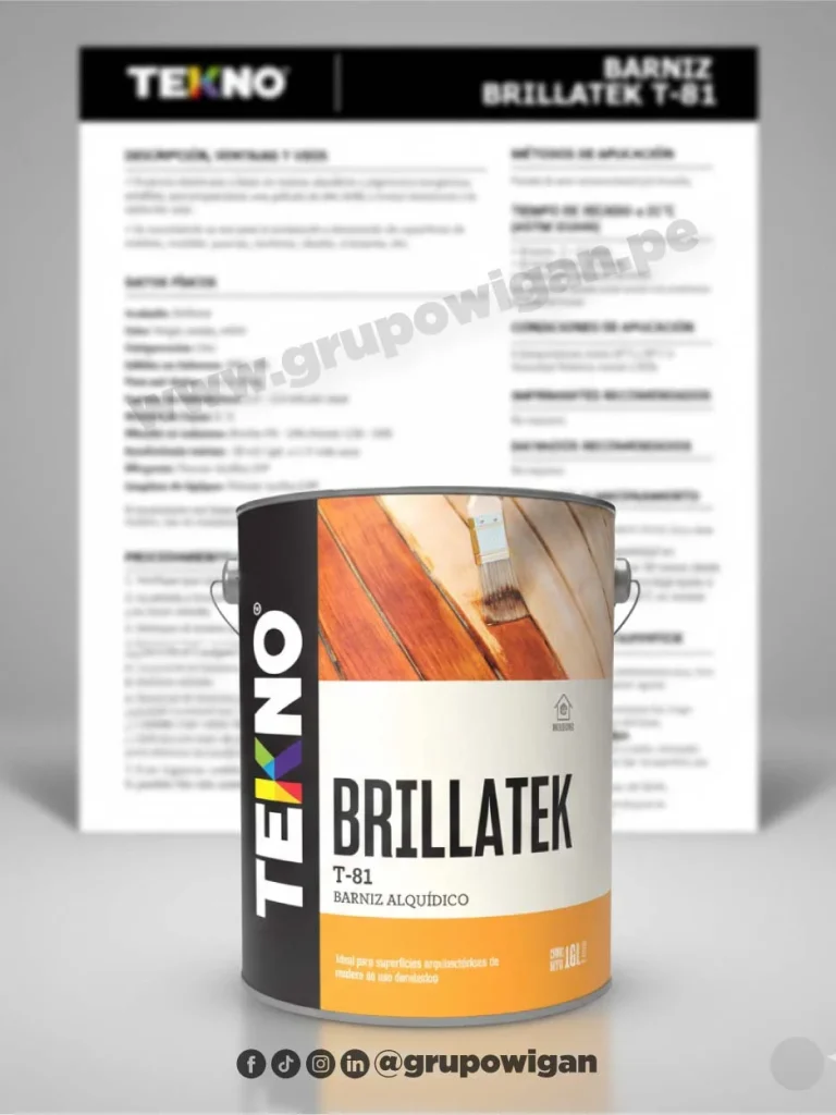Brillatek T-81 Tekno con ficha técnica, barniz alquídico de alto brillo para protección de madera