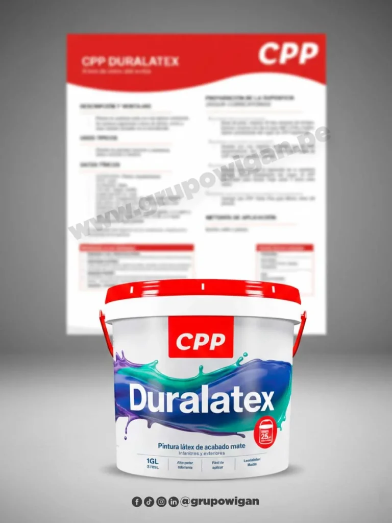 Pintura látex mate Duralatex CPP con ficha técnica para interiores y exteriores