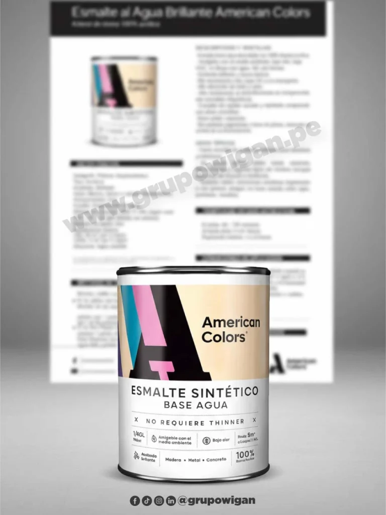 Esmalte sintético base agua American Colors con ficha técnica para madera, metal y concreto