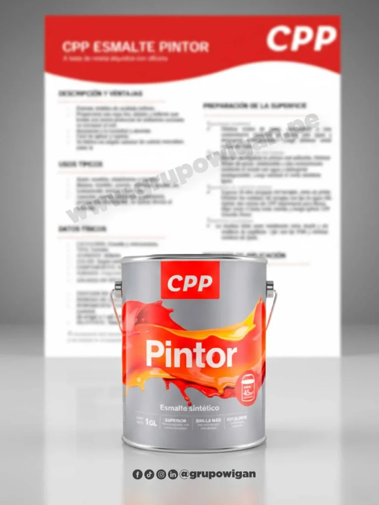 Esmalte sintético Pintor CPP con ficha técnica para acabados brillantes en metal y superficies duras