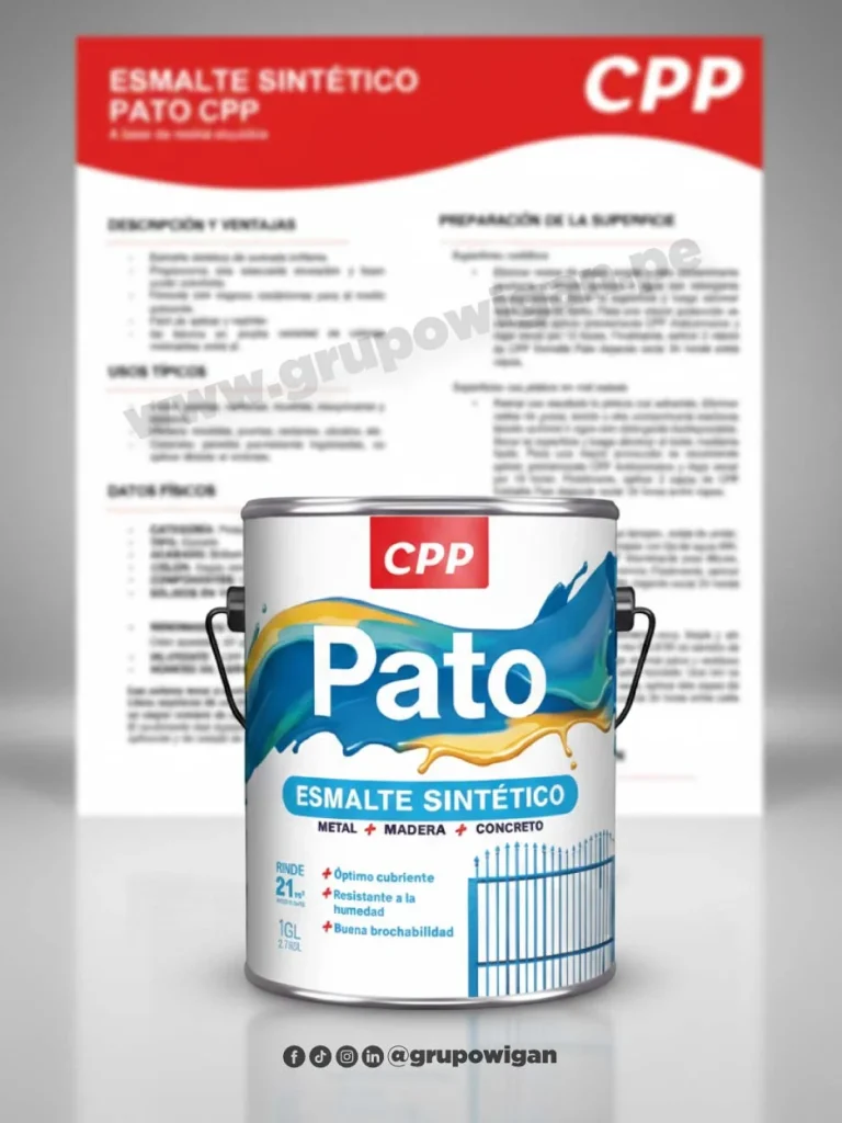 Esmalte sintético Pato CPP con ficha técnica para metal, madera y concreto en acabados resistentes