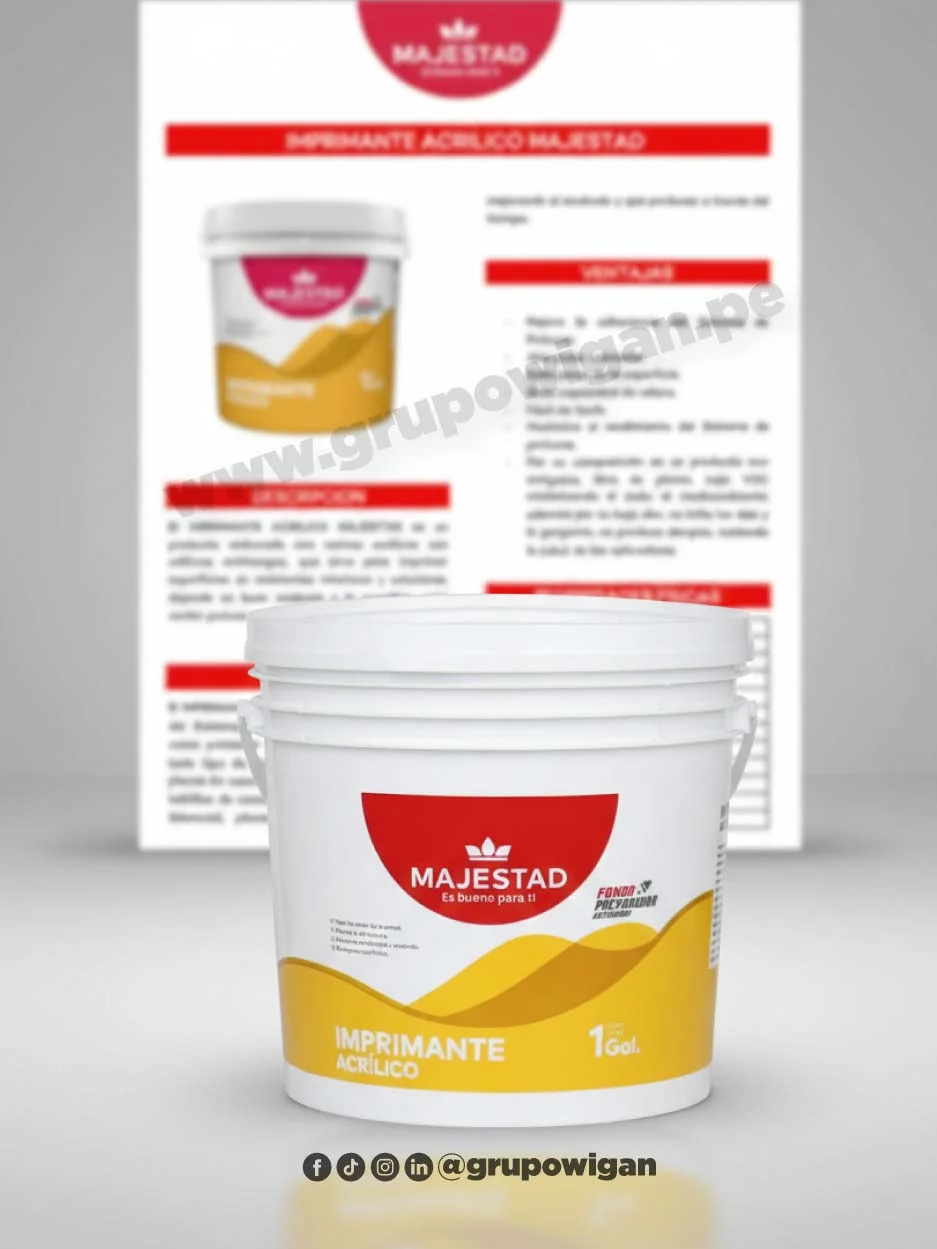 Imprimante acrílico Majestad con ficha técnica para preparación de superficies antes del pintado