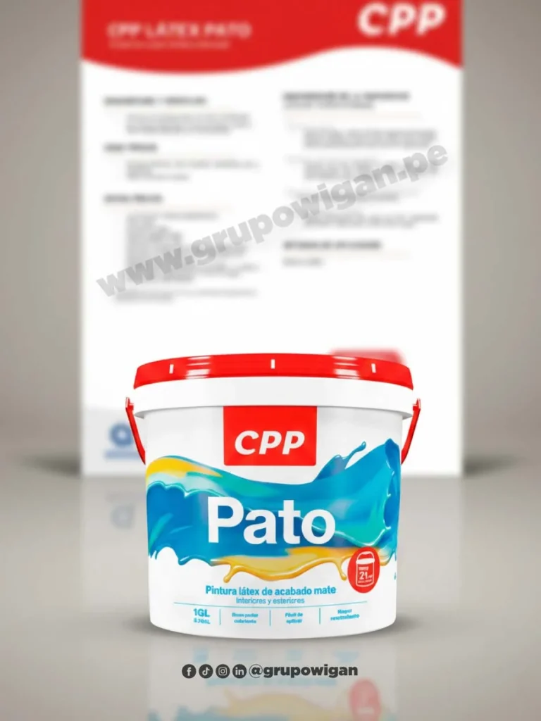 Pintura látex mate Pato CPP con ficha técnica para acabados interiores y exteriores