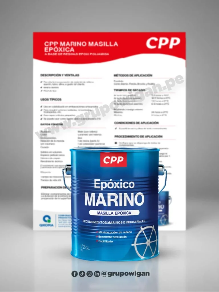 Masilla epóxica marina CPP para reparación y nivelación de superficies en ambientes marinos e industriales