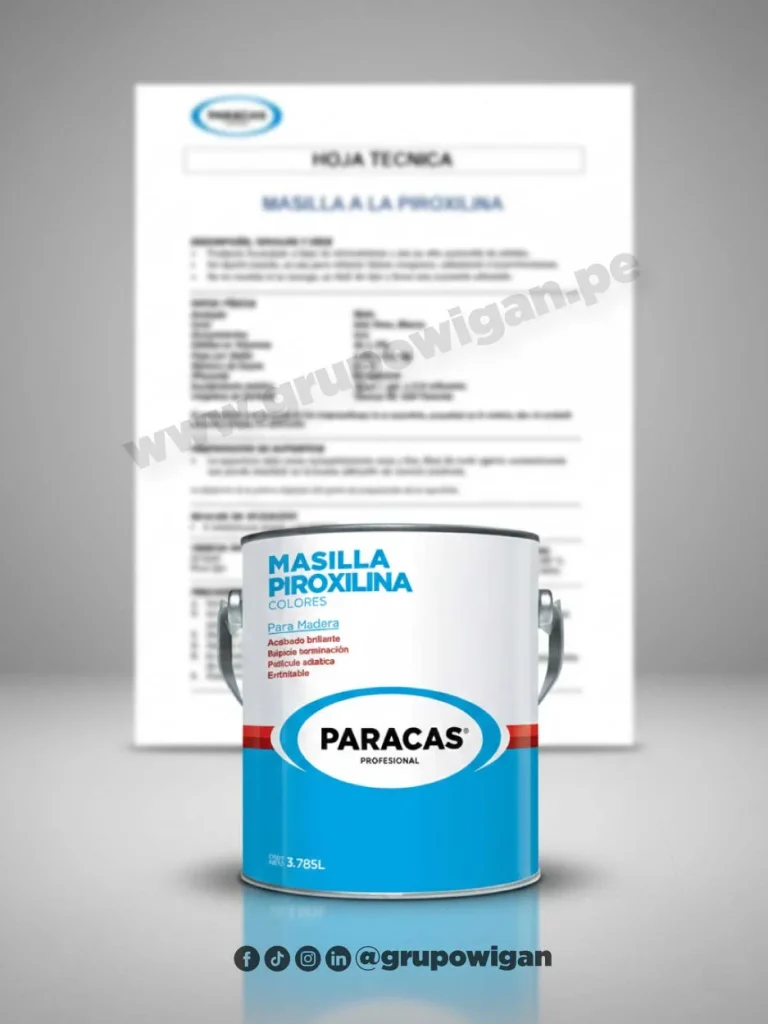 Masilla piroxilina Paracas con ficha técnica para resane y nivelación de superficies de madera