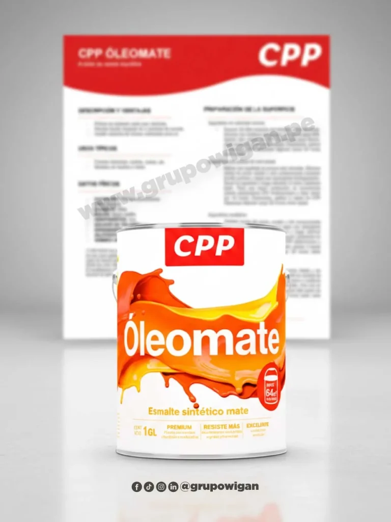 Esmalte sintético mate Óleomate CPP con ficha técnica para metal, madera y concreto