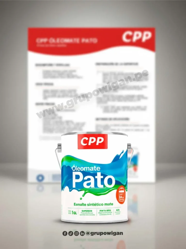 Esmalte sintético mate Óleomate Pato CPP con ficha técnica para metal, madera y concreto