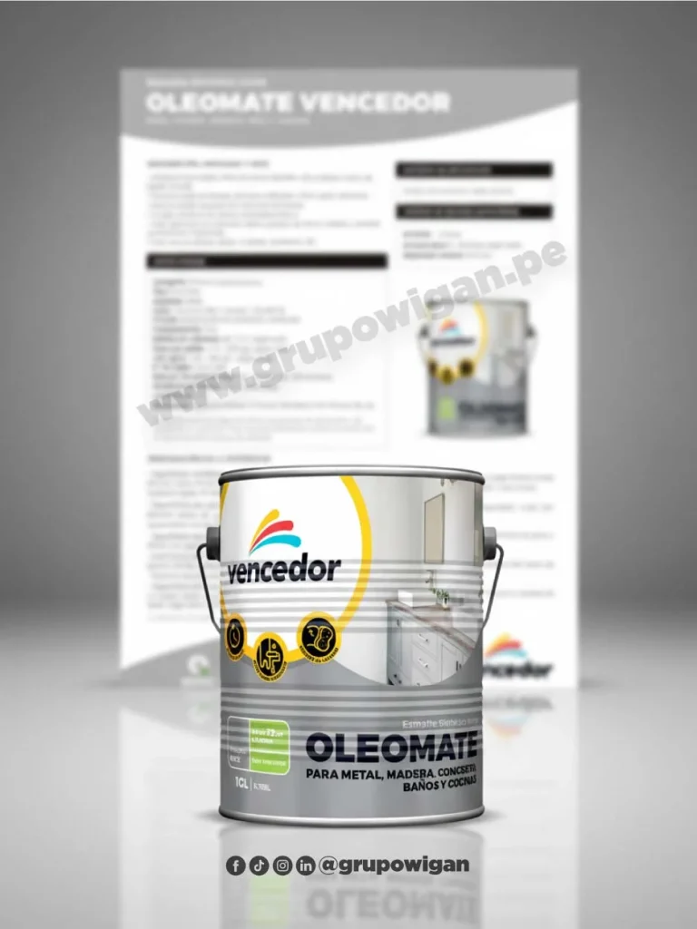 Esmalte oleomate Vencedor con ficha técnica para metal, madera y concreto en interiores