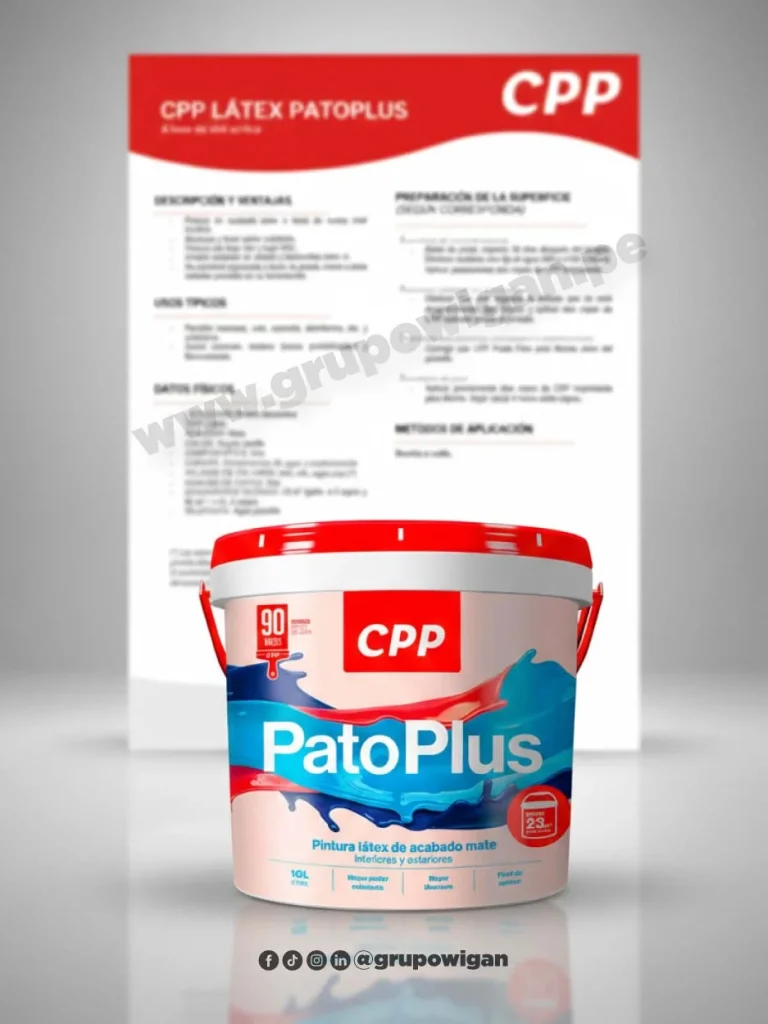 Pintura látex mate Pato Plus CPP con ficha técnica para acabados interiores y exteriores