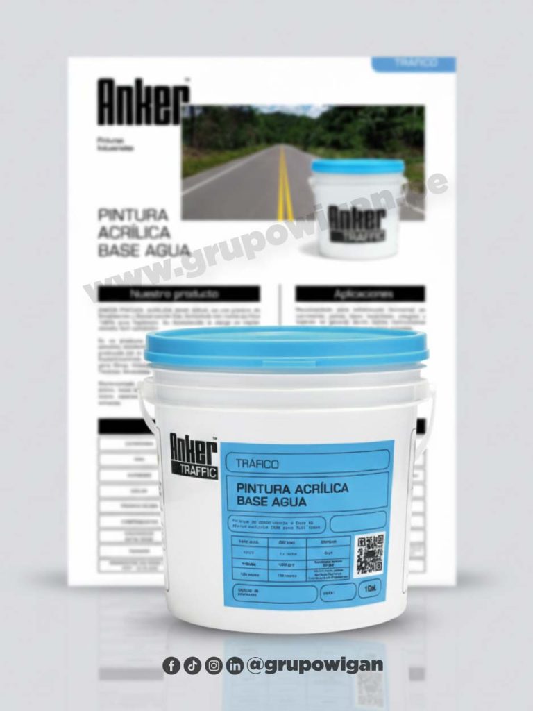 Pintura de tráfico acrílica Anker base al agua con ficha técnica para señalización vial y demarcación horizontal