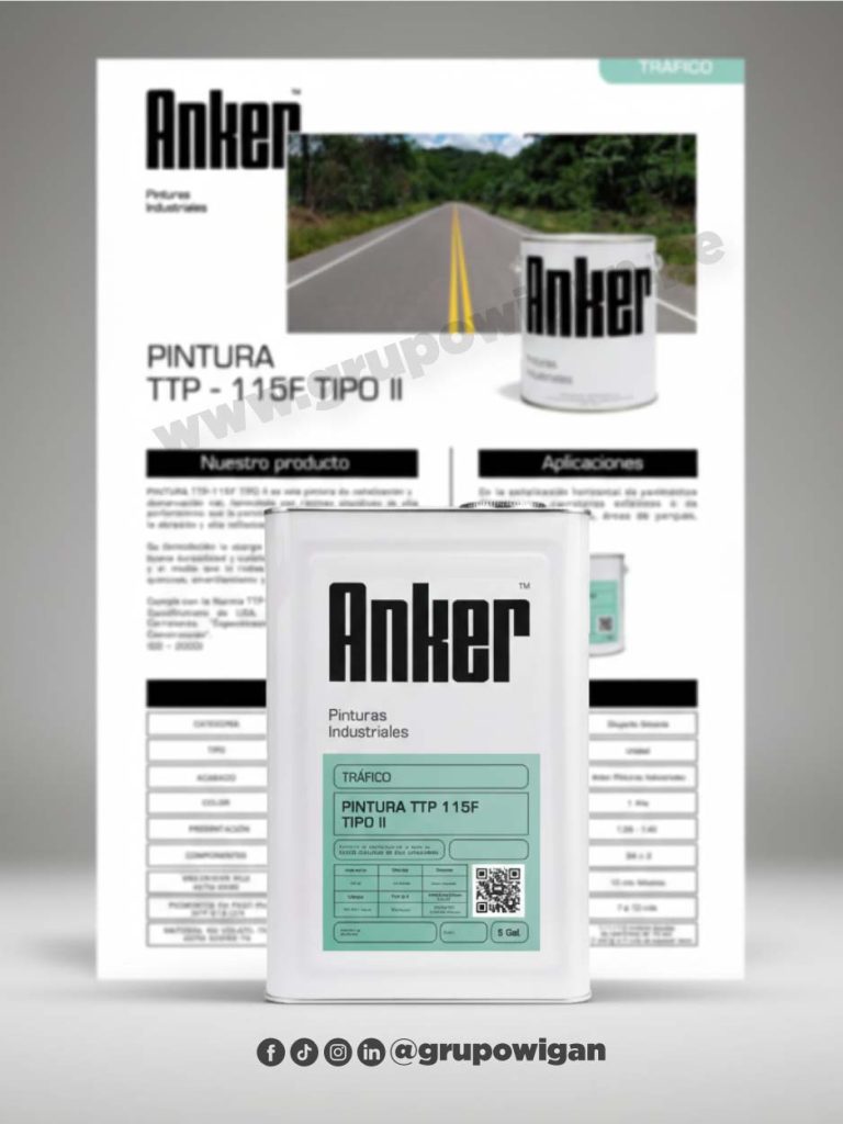 Pintura de tráfico Anker TTP-115F Tipo II con ficha técnica para señalización vial