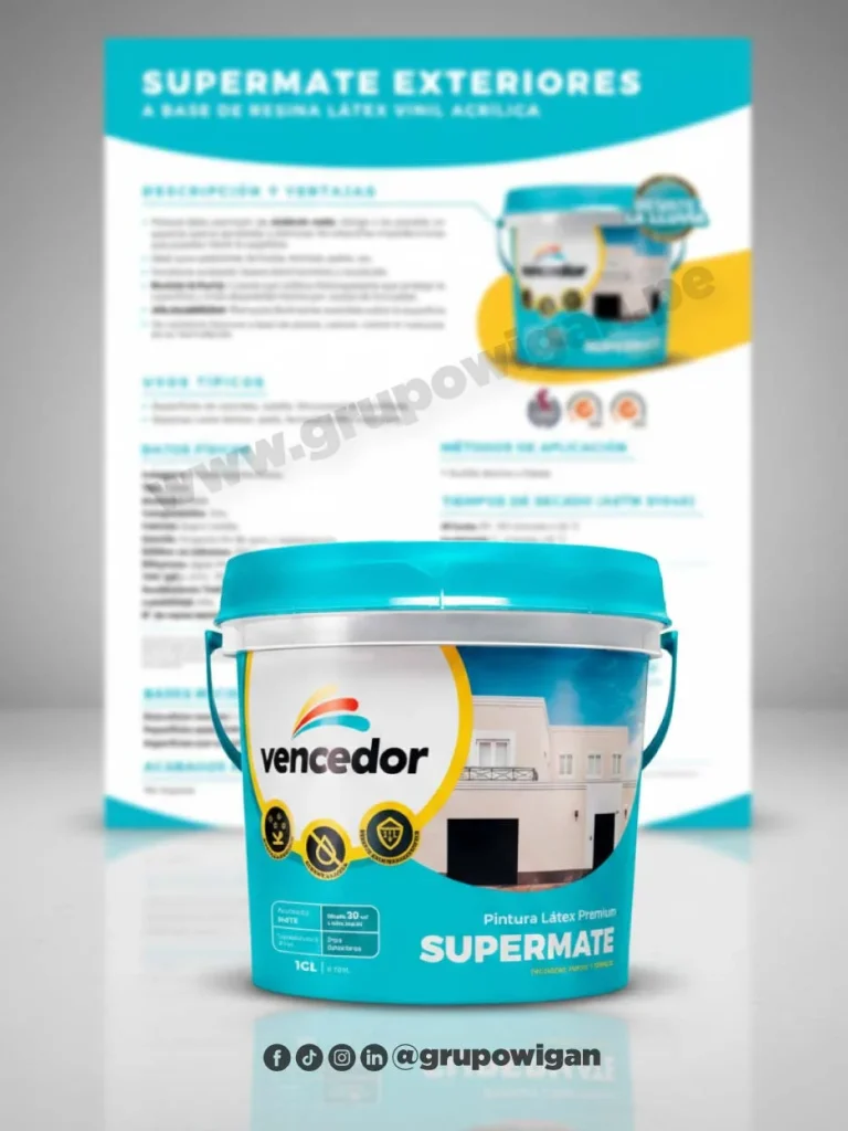 Pintura látex Supermate Exteriores Vencedor con ficha técnica para protección y acabado de fachadas