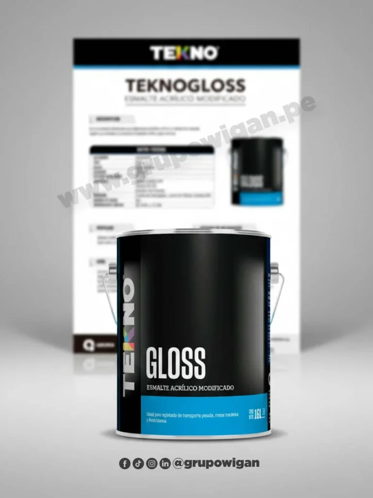 Esmalte acrílico modificado Teknogloss con ficha técnica para acabados brillantes en superficies metálicas