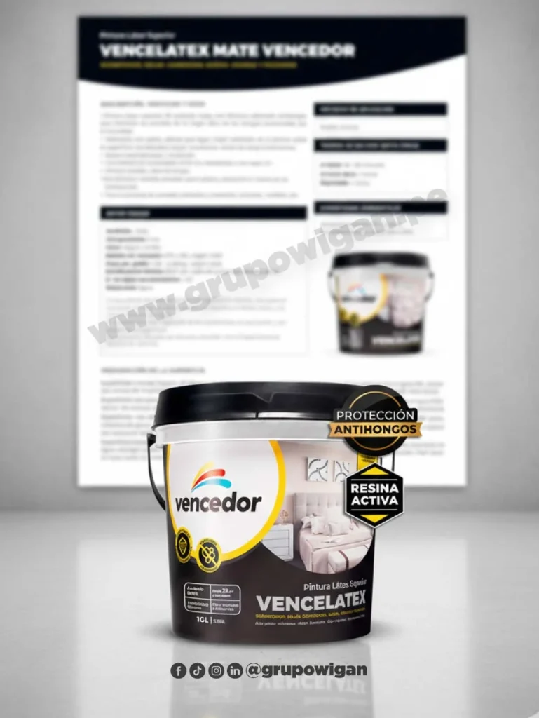 Pintura látex Vencelatex mate Vencedor con ficha técnica para acabados interiores con protección antihongos