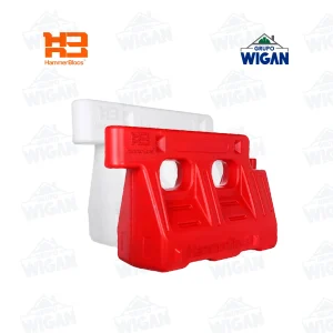 Barreras viales New Jersey HammerBlocs en colores reglamentarios rojo y blanco.