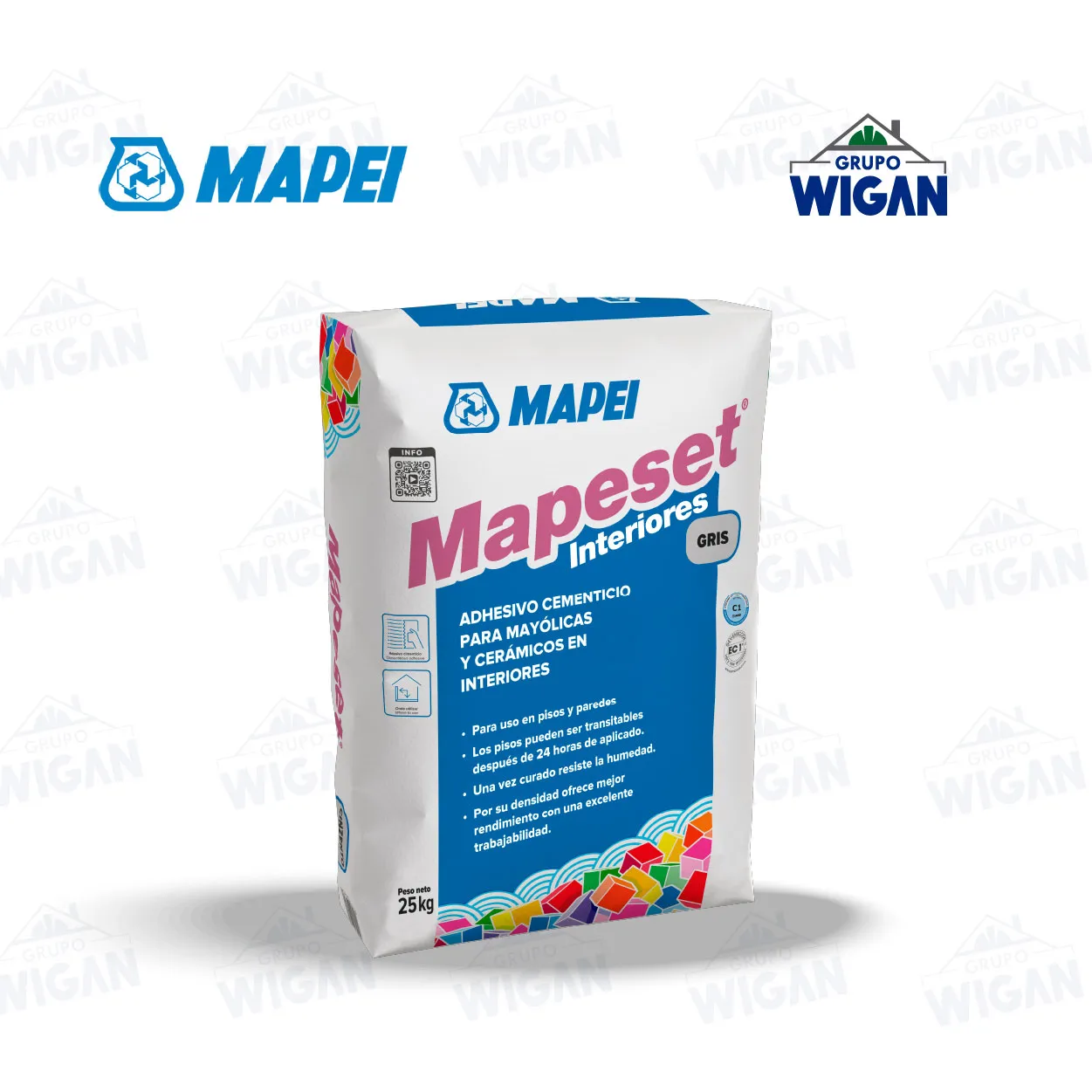 Bolsa de pegamento para cerámicos Mapeset Interiores Mapei de 25 kg.