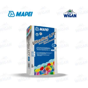 Saco de 20 kg de adhesivo cementicio de altas prestaciones Ultraflex LFT Mapei.
