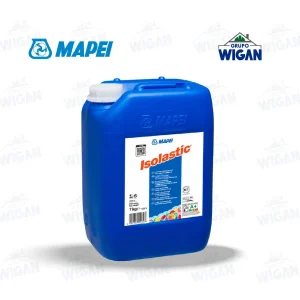 Bidón de 7 kg de látex elástico Isolastic de Mapei para adhesivos cementicios.